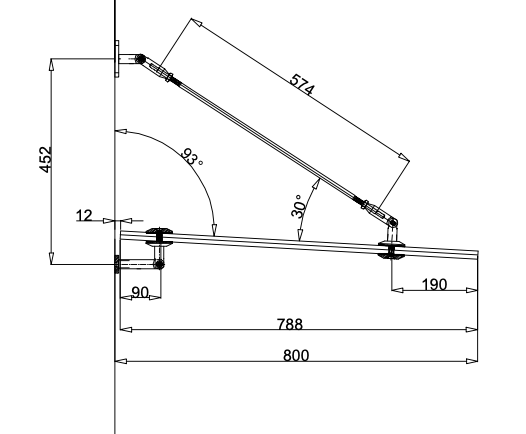 sezione pensilina in vetro e tiranti in acciaio inox dimensioni